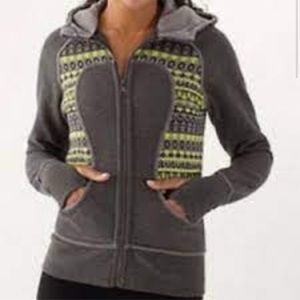 lululemon athletica Gray Zip Hoodie with Yellow Pattern